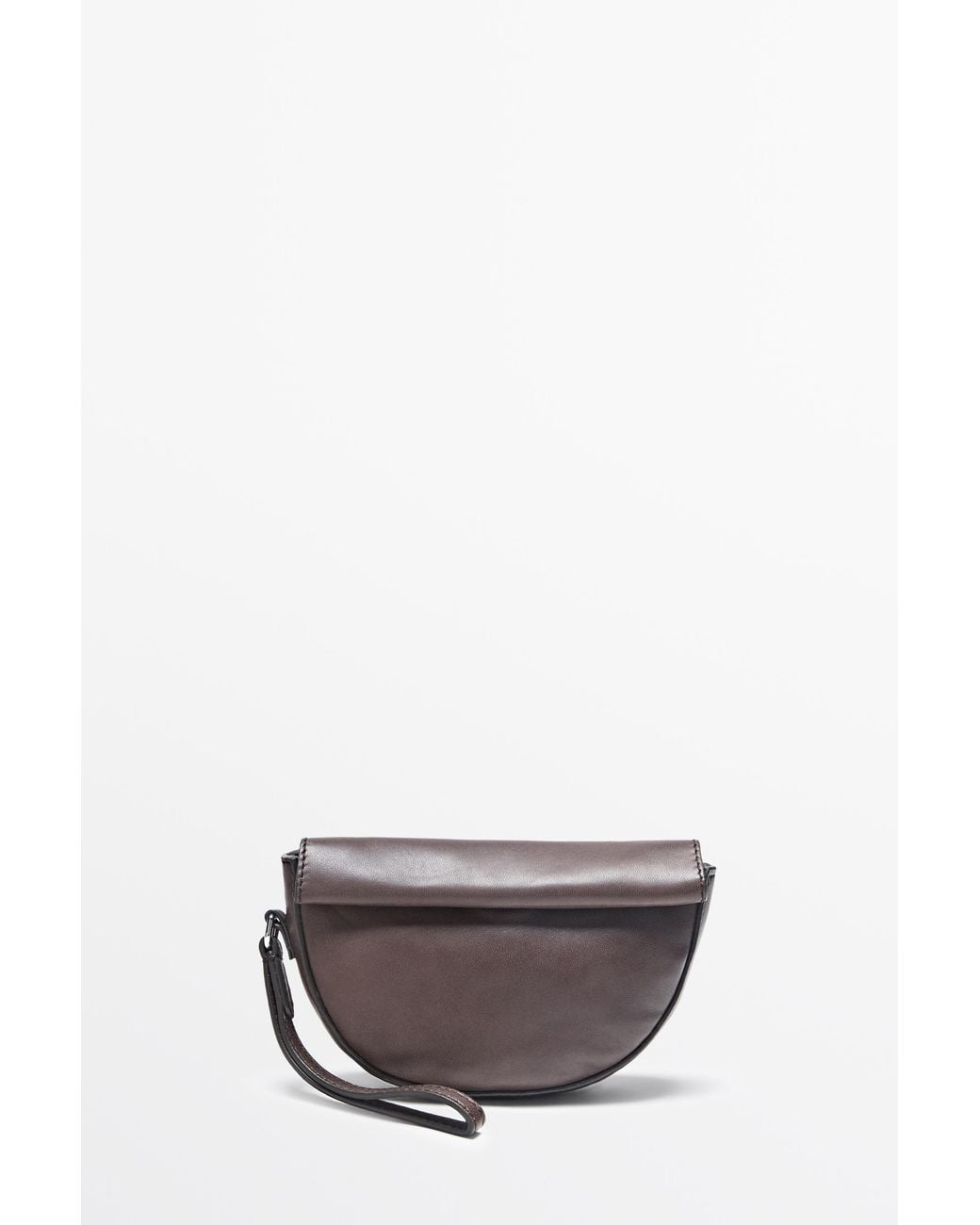MASSIMO DUTTI Gray Nappa Leather Mini Crossbody Bag