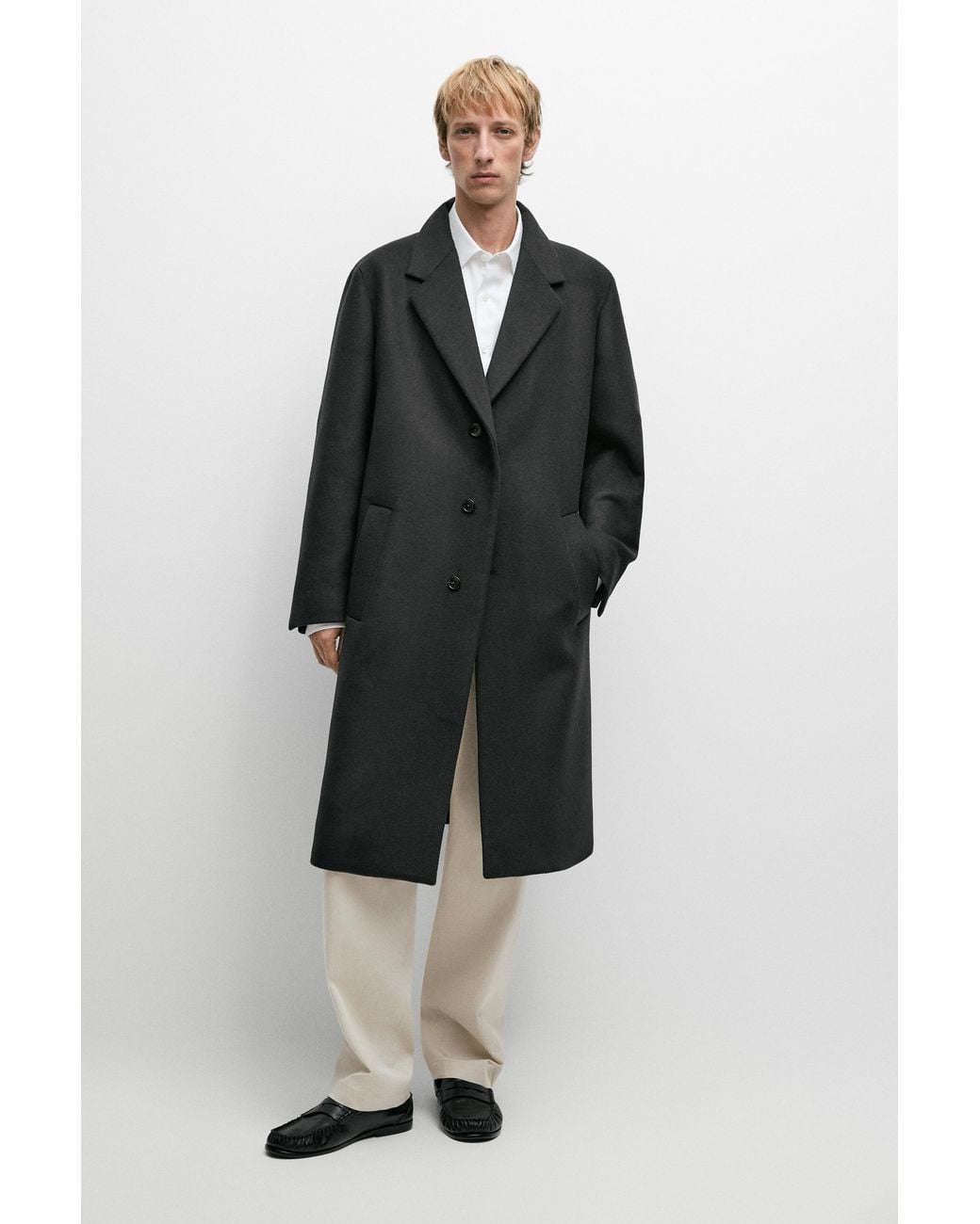 MASSIMO DUTTI Blue 100% Wool Coat With Lapel Collar for men