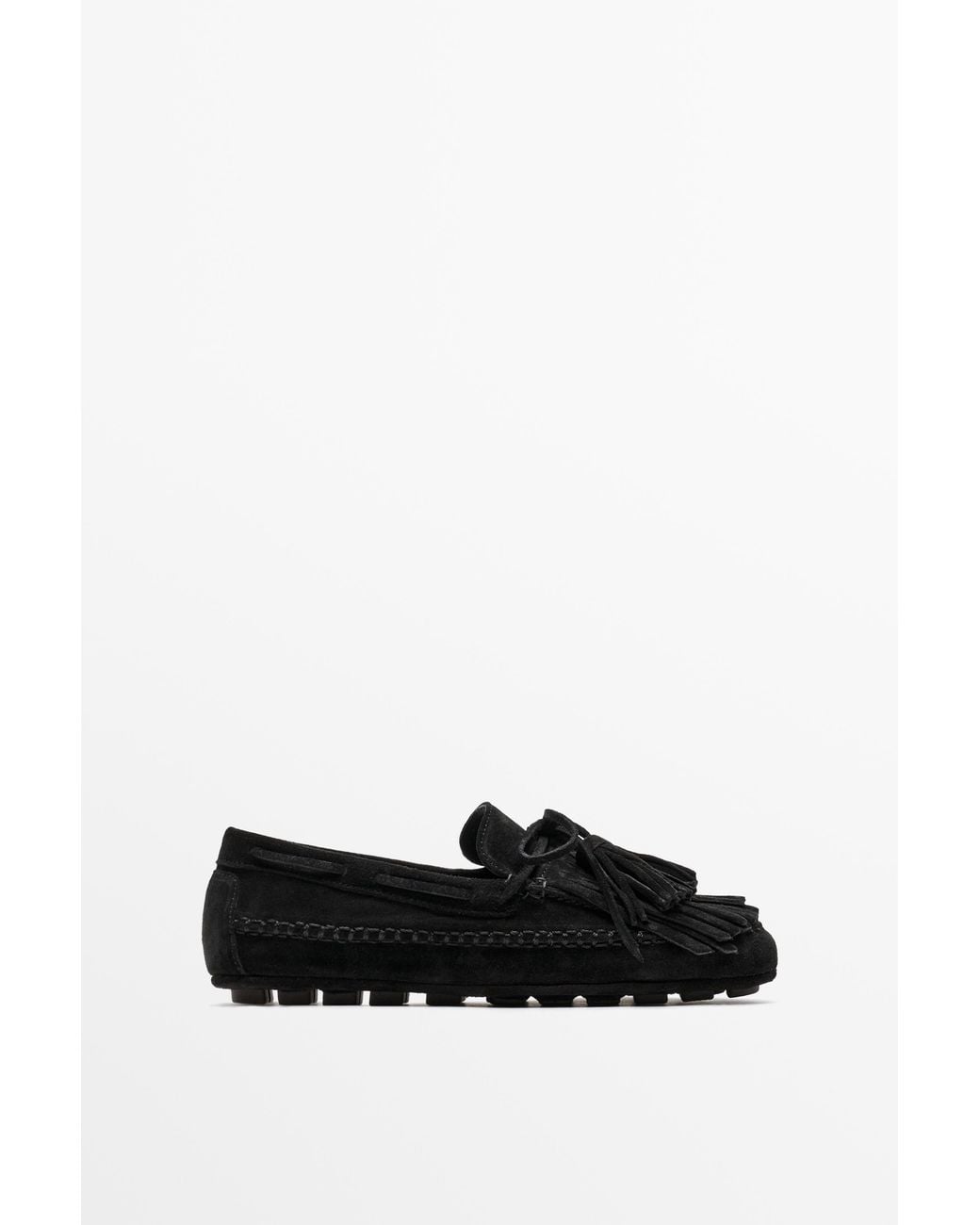 MASSIMO DUTTI White Leather Fringed Tassel Loafers