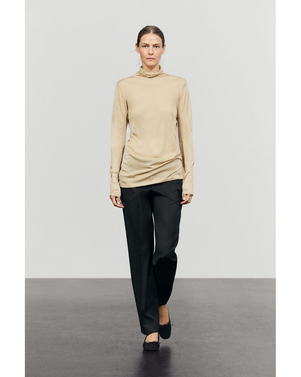 MASSIMO DUTTI Natural Long Turtleneck Sweater, 100% Silk