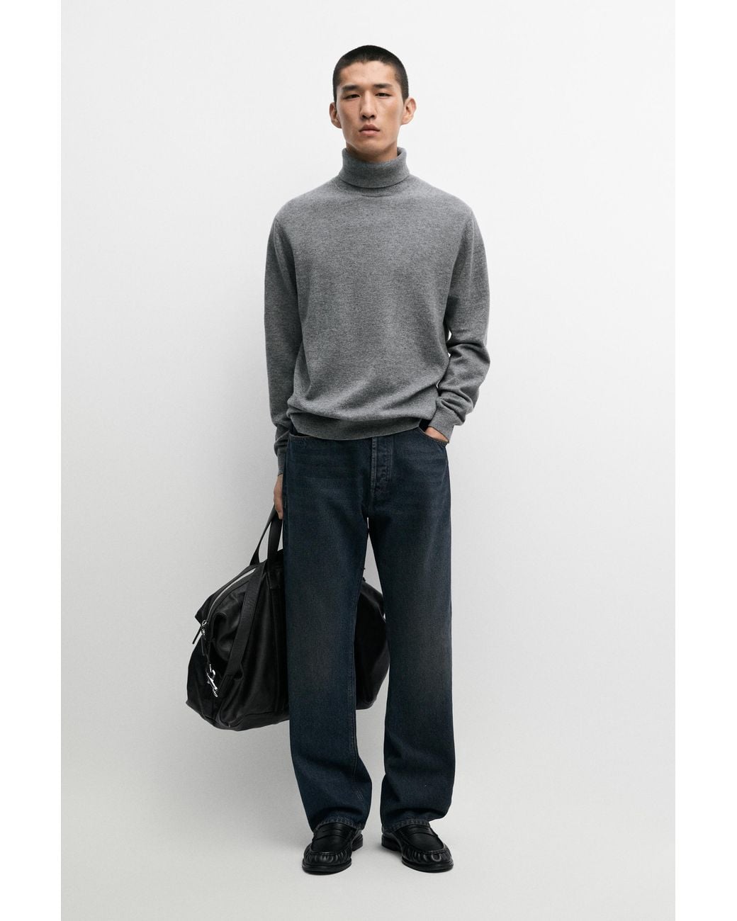 MASSIMO DUTTI Gray 100% Wool Knit Turtleneck Sweater for men