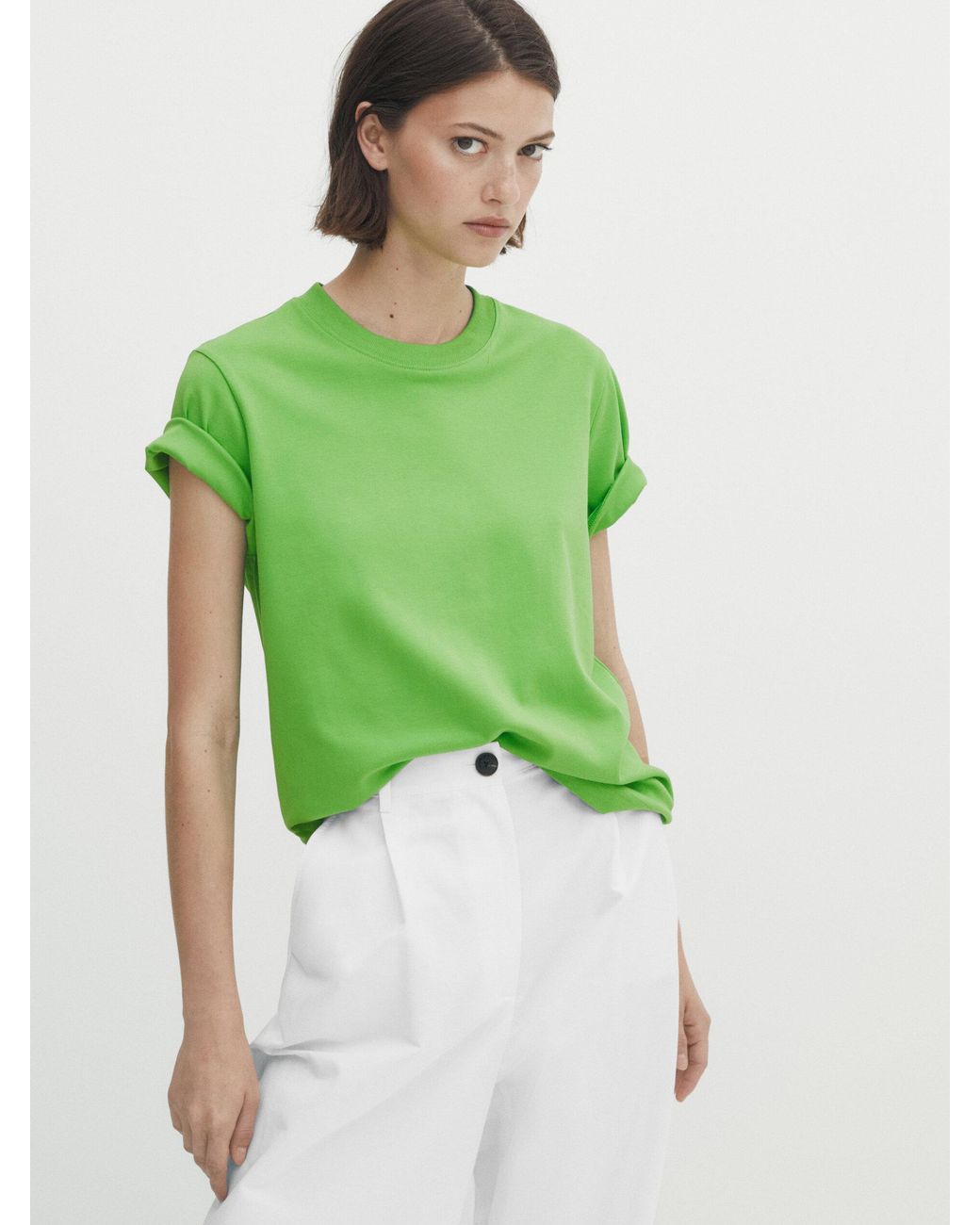 MASSIMO DUTTI Short Sleeve Cotton T-Shirt in Green | Lyst