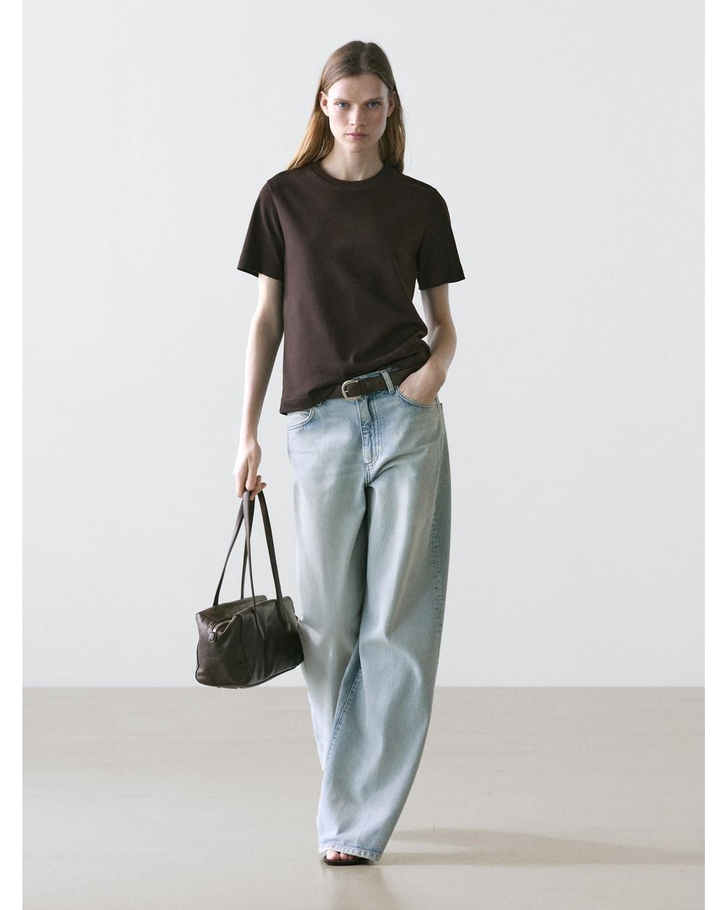 MASSIMO DUTTI Brown Short Sleeve Interlock T-Shirt