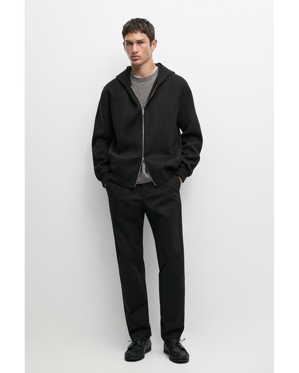MASSIMO DUTTI Black Cotton Blend Slim Fit Pants for men