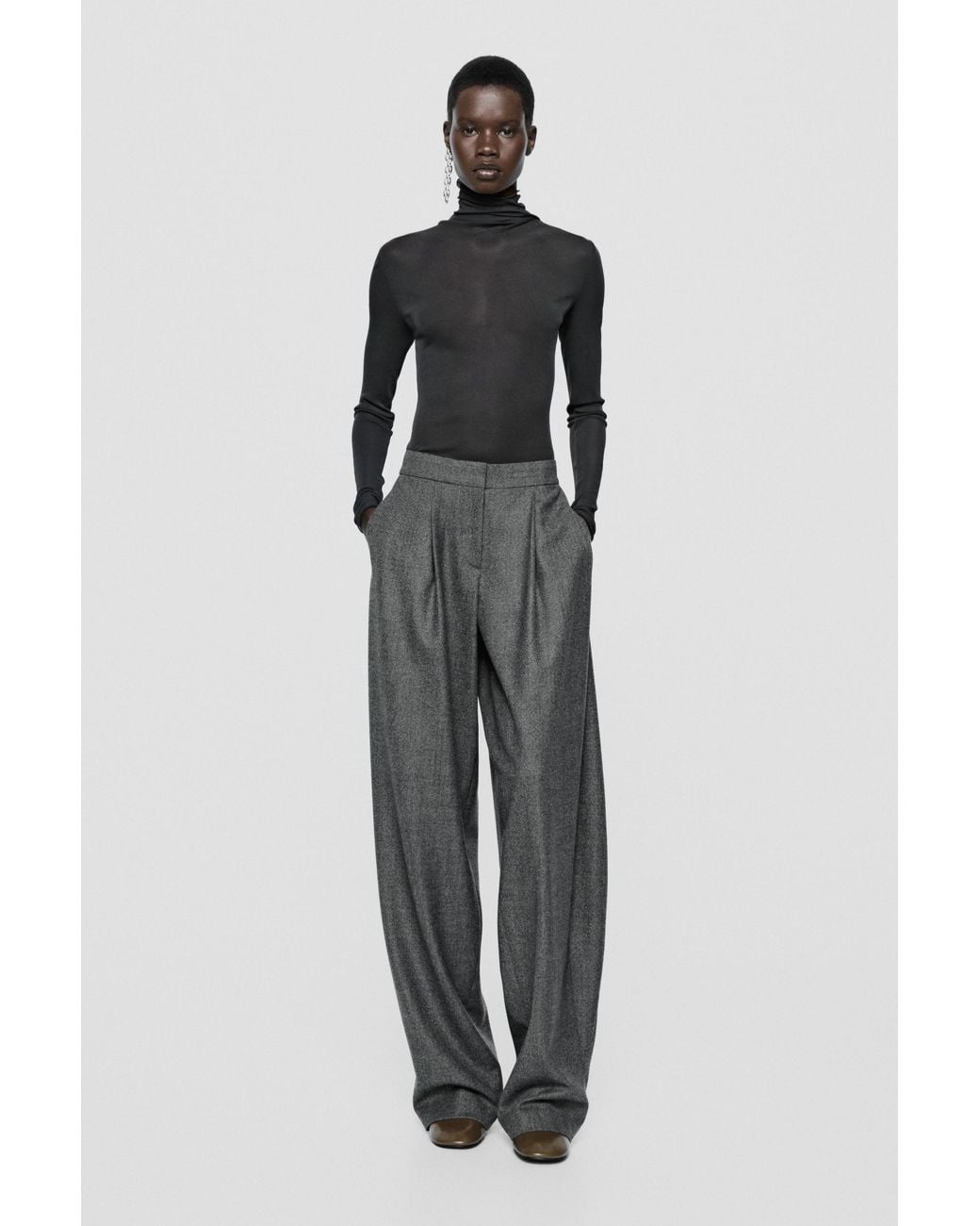 MASSIMO DUTTI Gray Barrel Fit Pants With Dart Detail