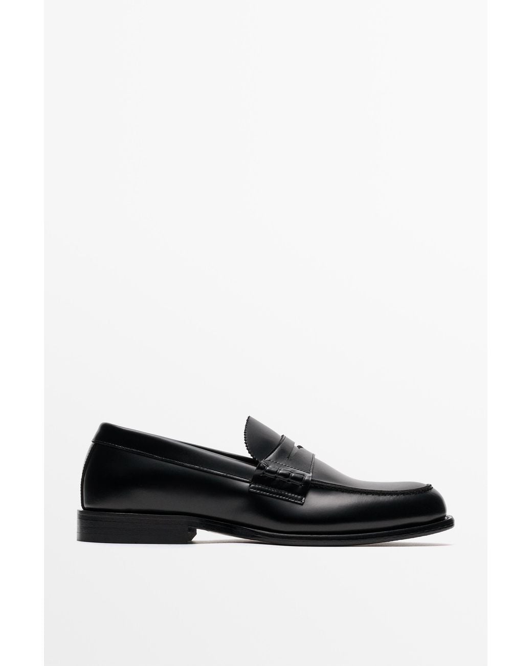 MASSIMO DUTTI Black Leather Penny Loafer for men