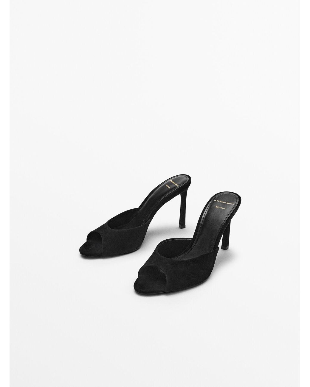 MASSIMO DUTTI Suede High heel Mules Studio in Black Lyst