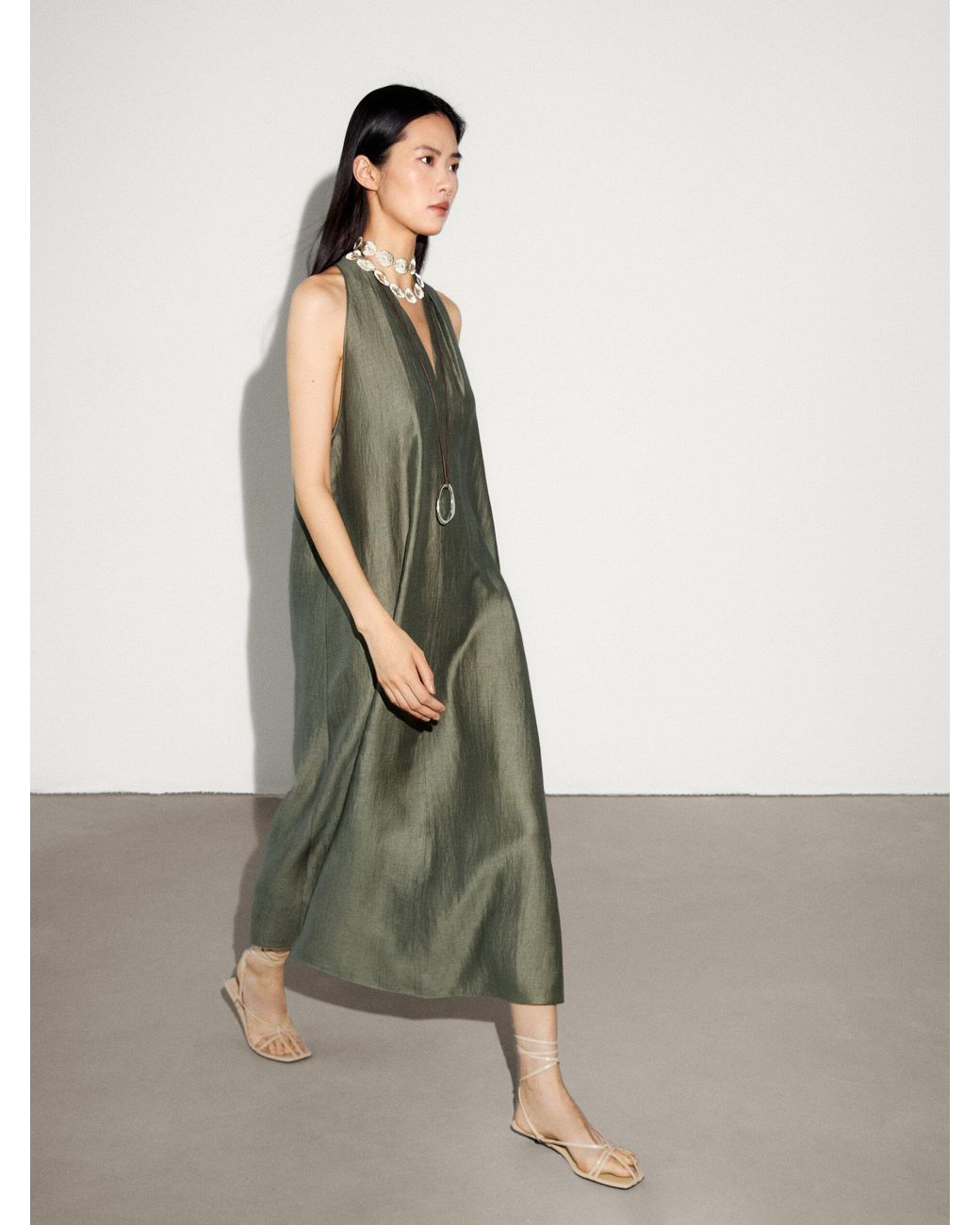 Lino Vestidos Massimo Dutti Primavera Verano Vestido Verde Lino