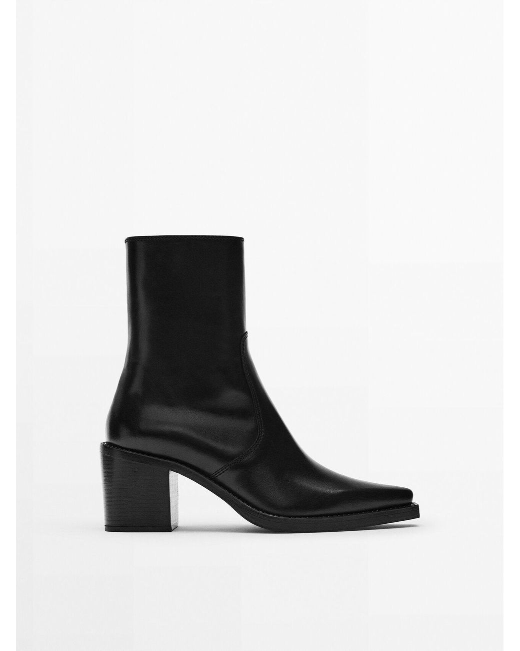 MASSIMO DUTTI Leather Square Heel Ankle Boots in Black | Lyst