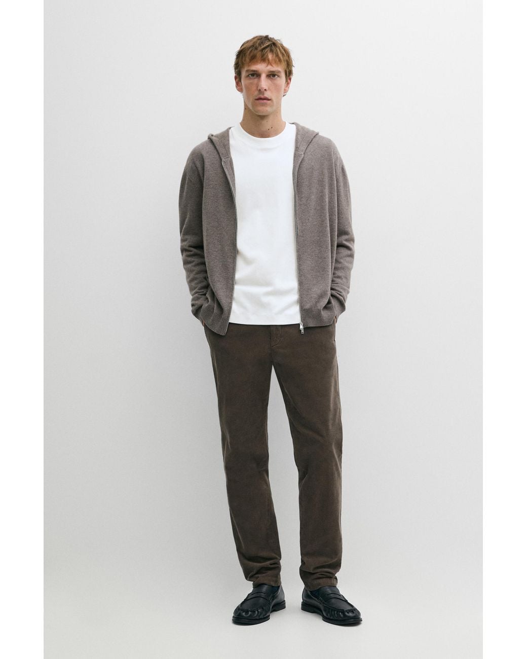 MASSIMO DUTTI White Slim Fit Corduroy Pants for men