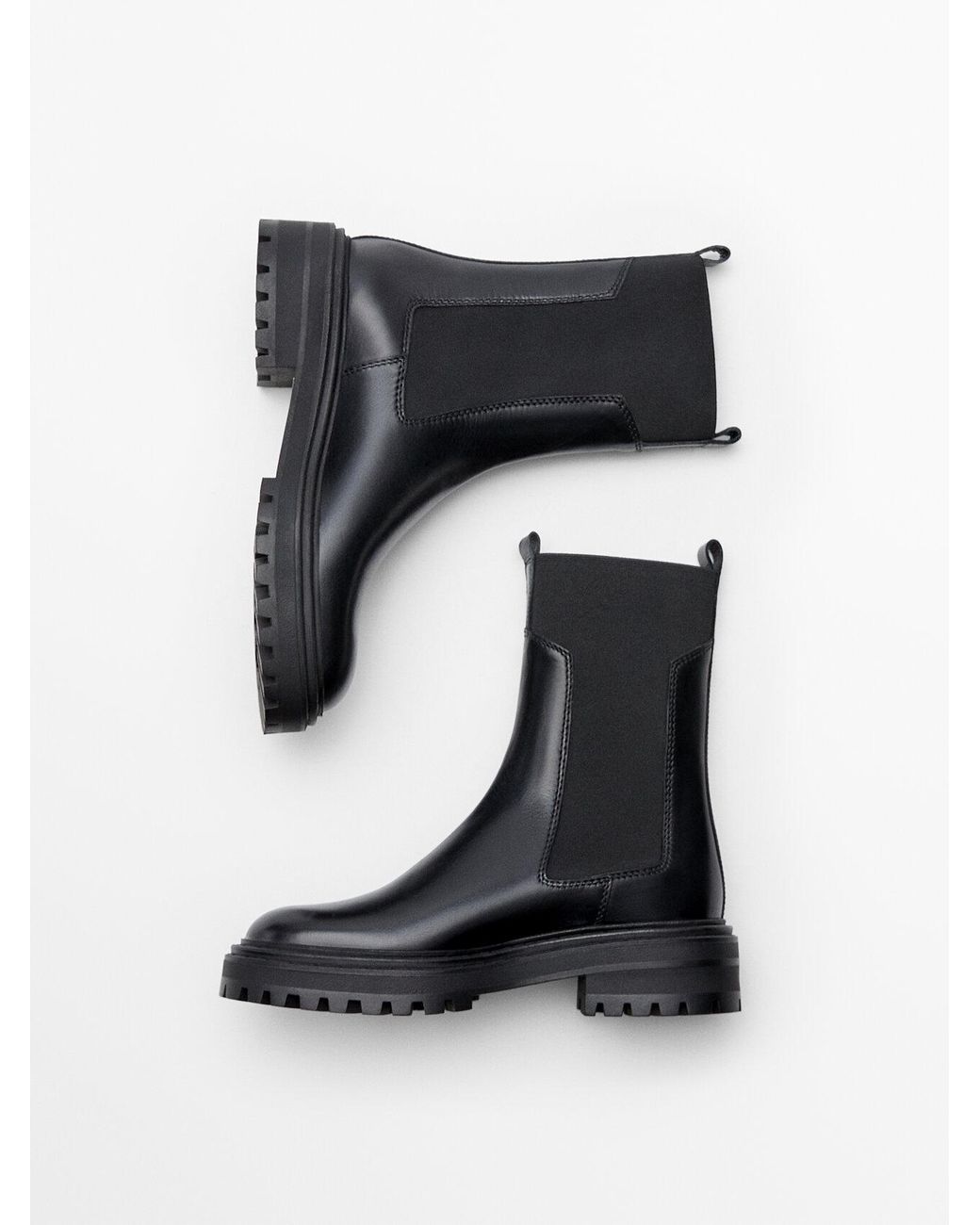 MASSIMO DUTTI Leather Chelsea Boots With Track Soles in Black | Lyst