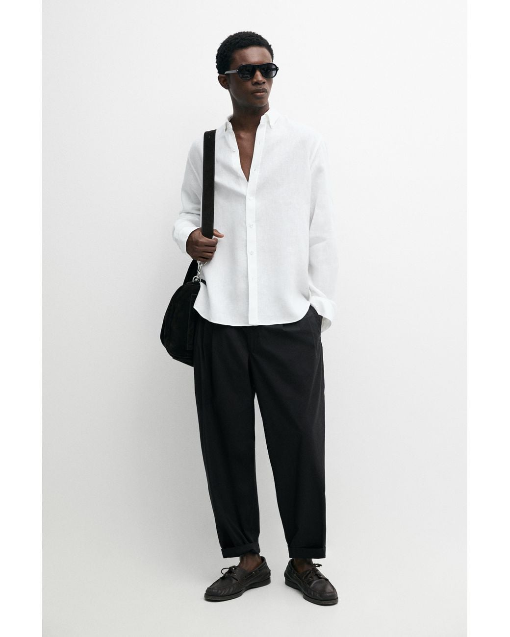 MASSIMO DUTTI White 100% Linen Regular Fit Shirt for men
