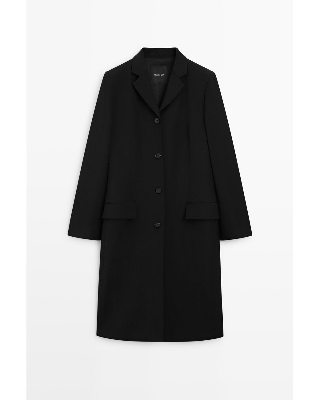 MASSIMO DUTTI Lange Jas Met Knoopdetail in het Black