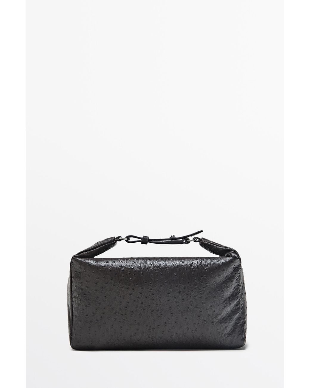 MASSIMO DUTTI Black Textured Nappa Leather Rectangular Bag