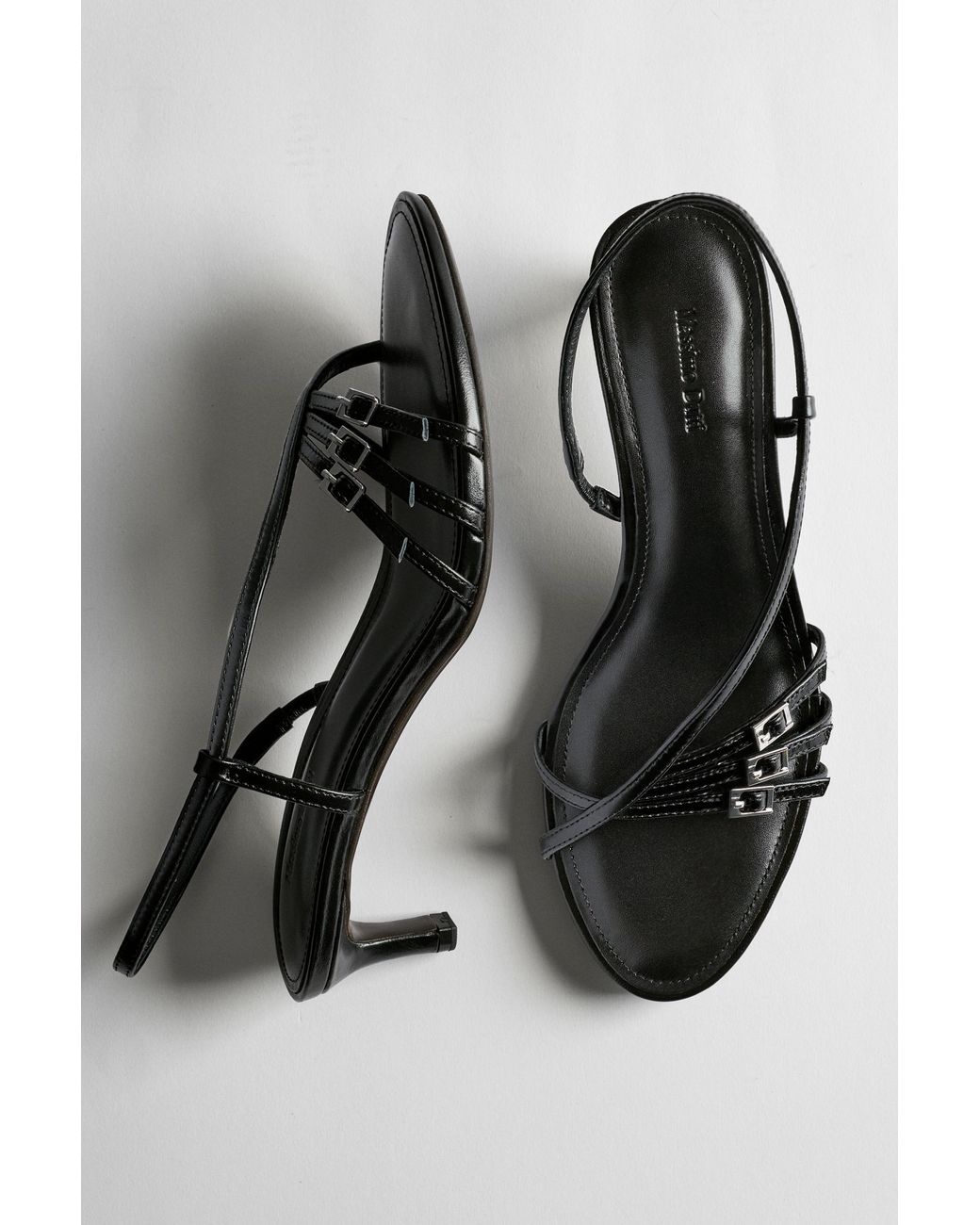 MASSIMO DUTTI Black Leather Heeled Sandals With Buckles