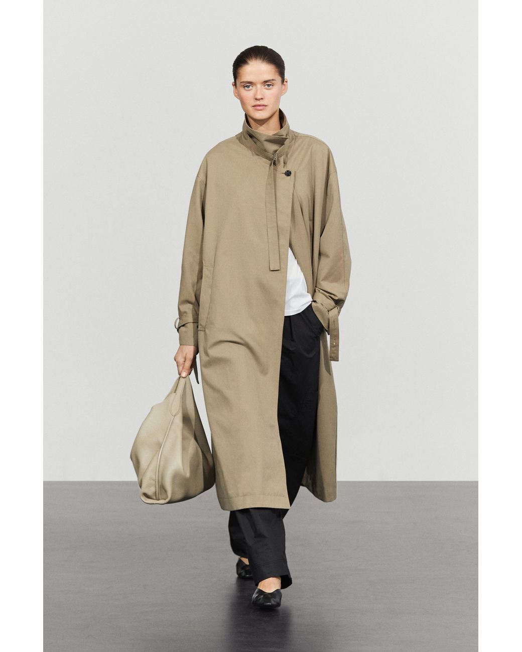 MASSIMO DUTTI Natural Long Buckle Detail Trench Coat