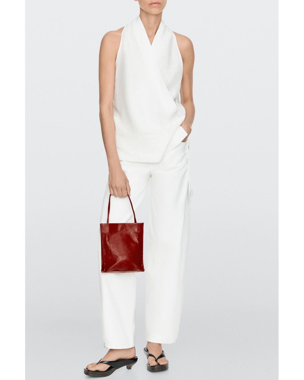 MASSIMO DUTTI White Nappa Leather Double Compartment Bag