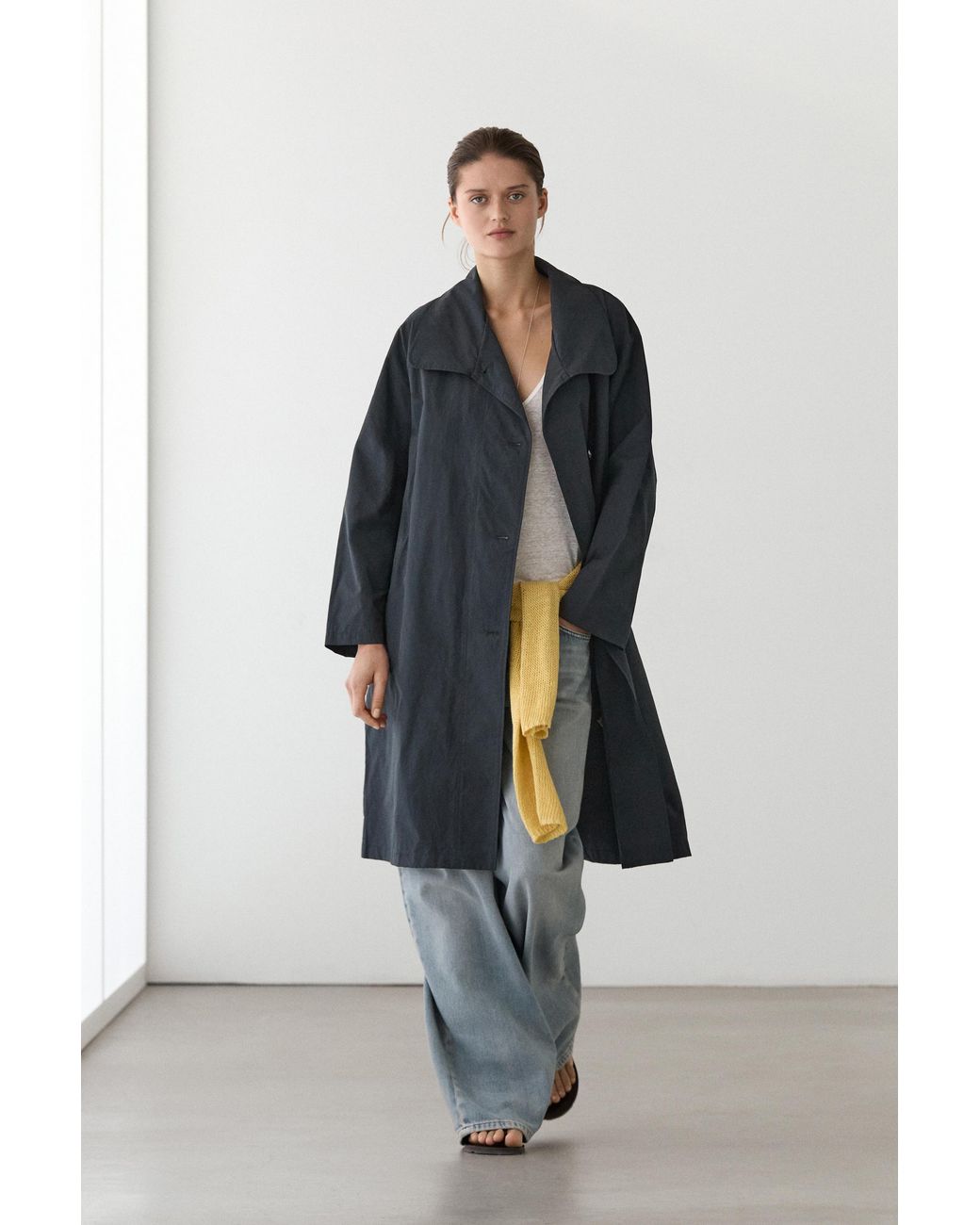 MASSIMO DUTTI Blue High Neck Technical Trench Coat