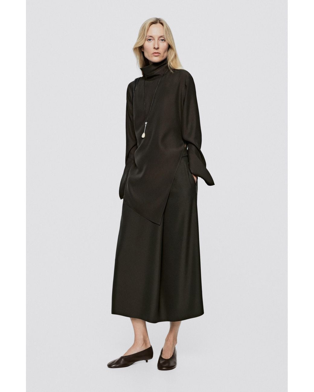 MASSIMO DUTTI White Flowing Midi Skirt With Waist Detail