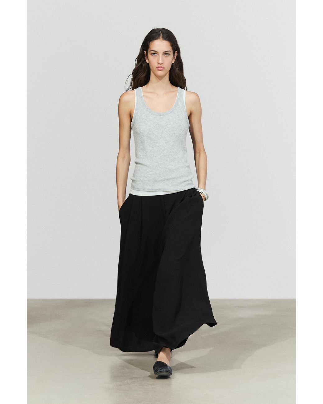 MASSIMO DUTTI Black Wide-Leg Pleated Volume Pants