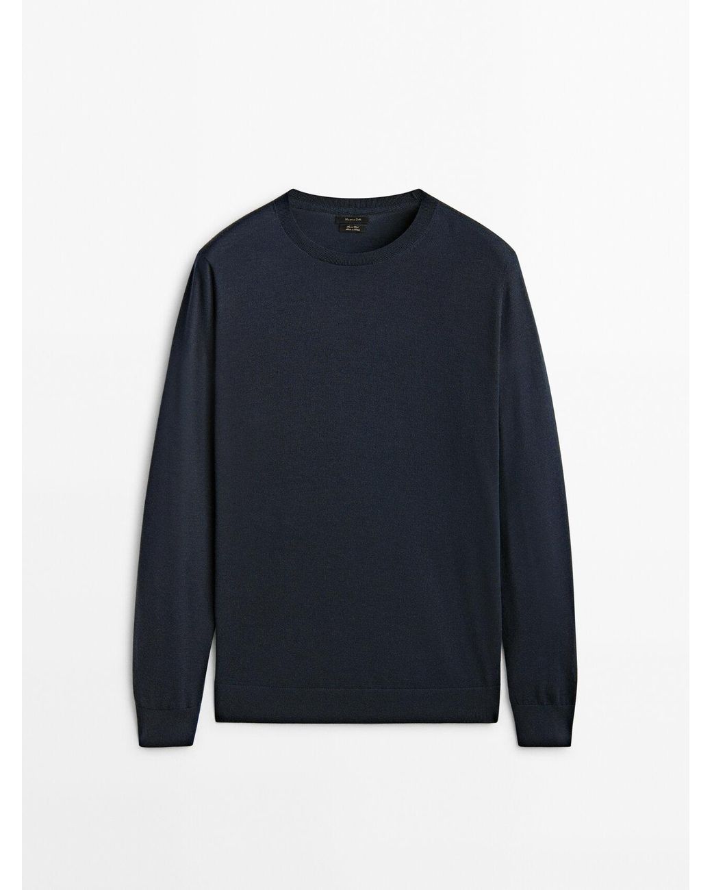 MASSIMO DUTTI Merino Wool Crew Neck Sweater in Navy Blue (Blue) for Men