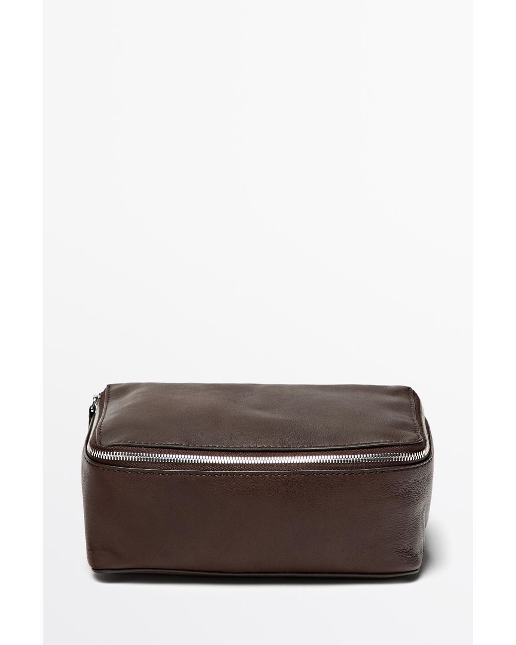 MASSIMO DUTTI Brown Rectangular Nappa Leather Toiletry Bag