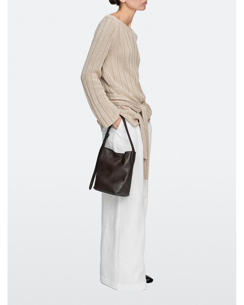 MASSIMO DUTTI White Nappa Leather Mini Bucket Bag