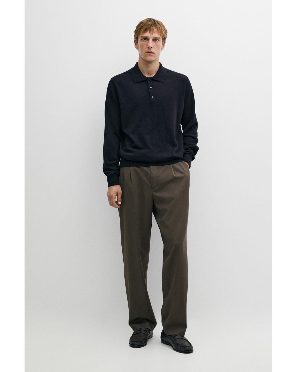 MASSIMO DUTTI Blue 100% Cashmere Knit Polo Sweater for men