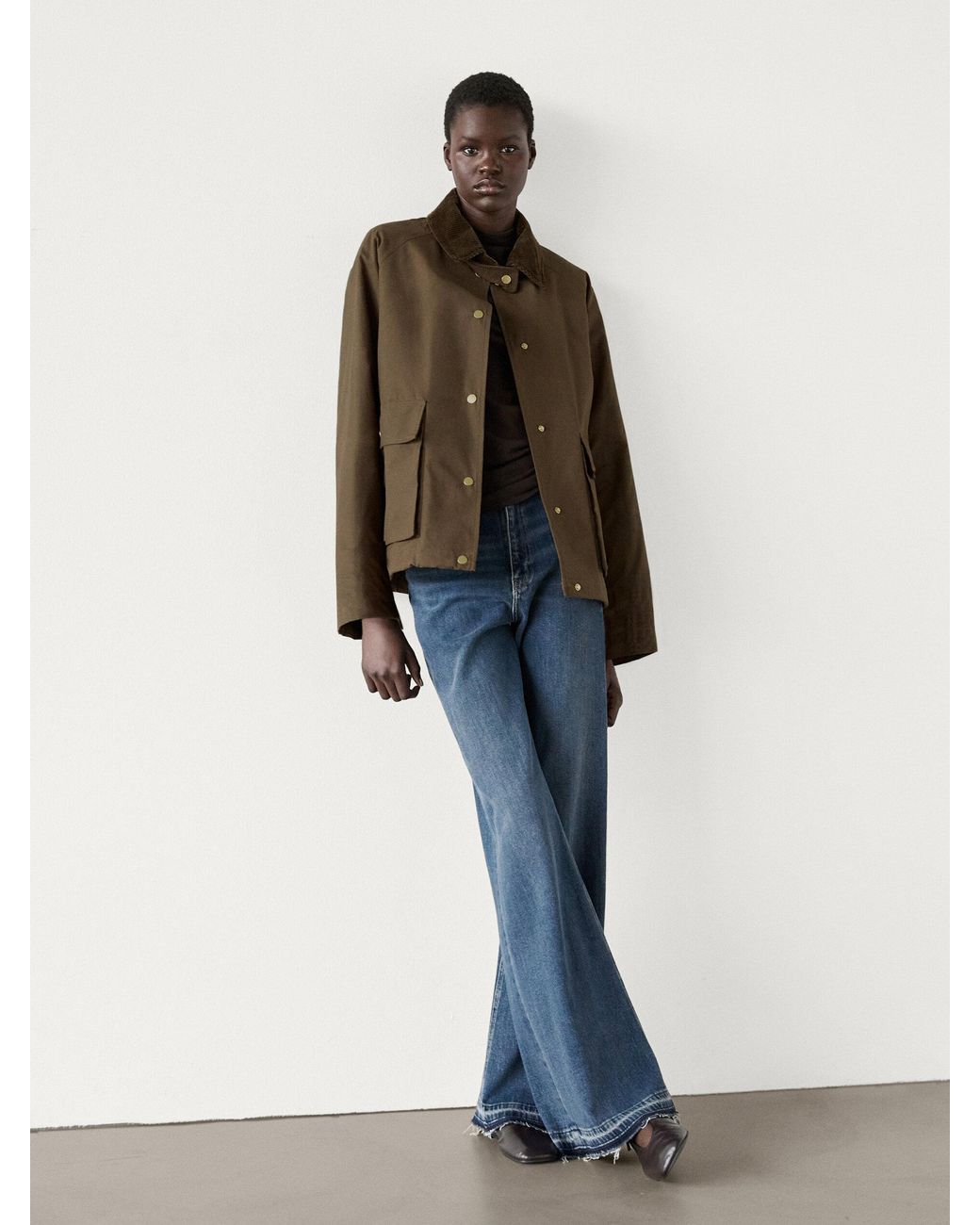 Parka 100% Algodón Encerada Botones Snap MASSIMO DUTTI de color