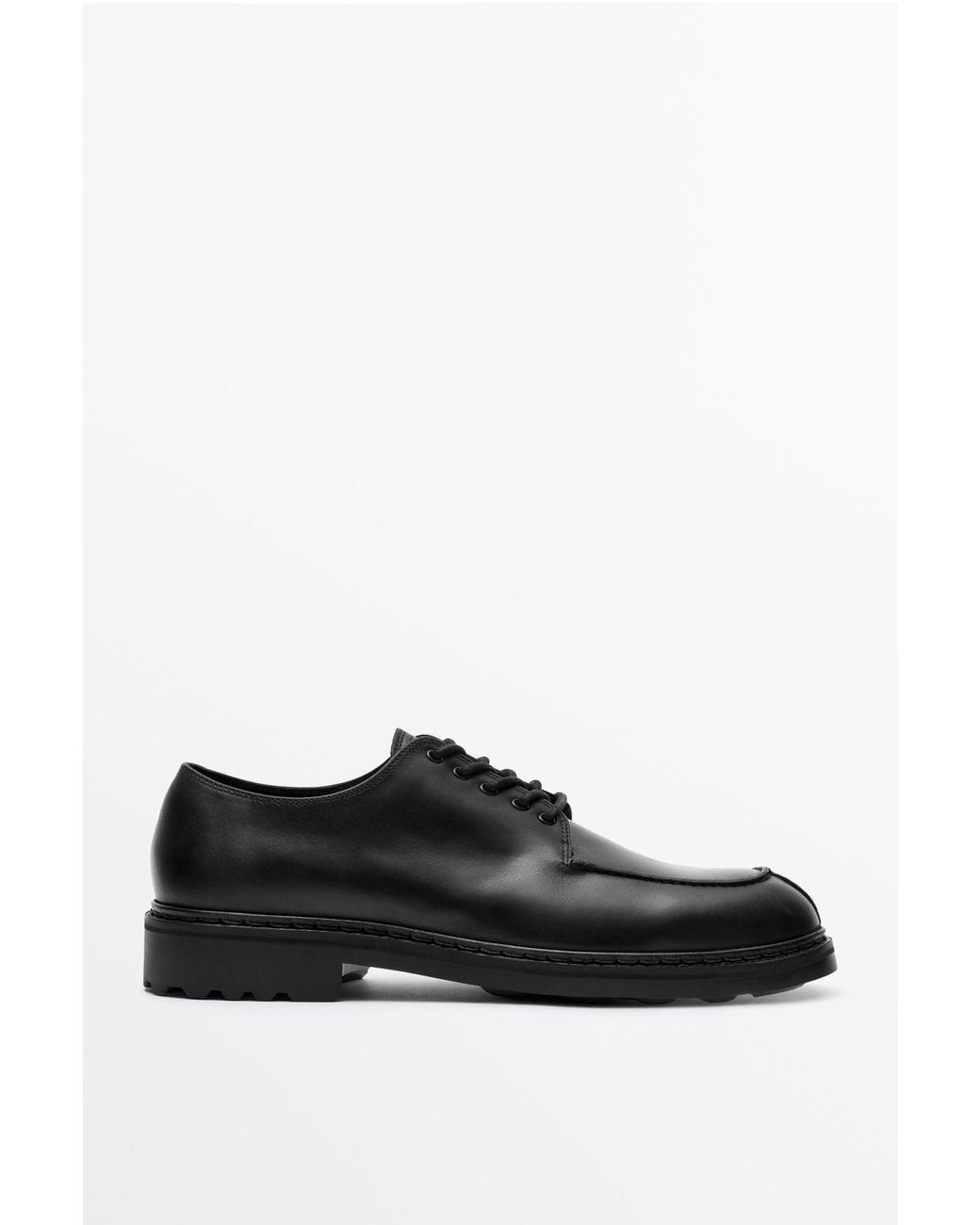 MASSIMO DUTTI Black Leather Blucher Shoe for men