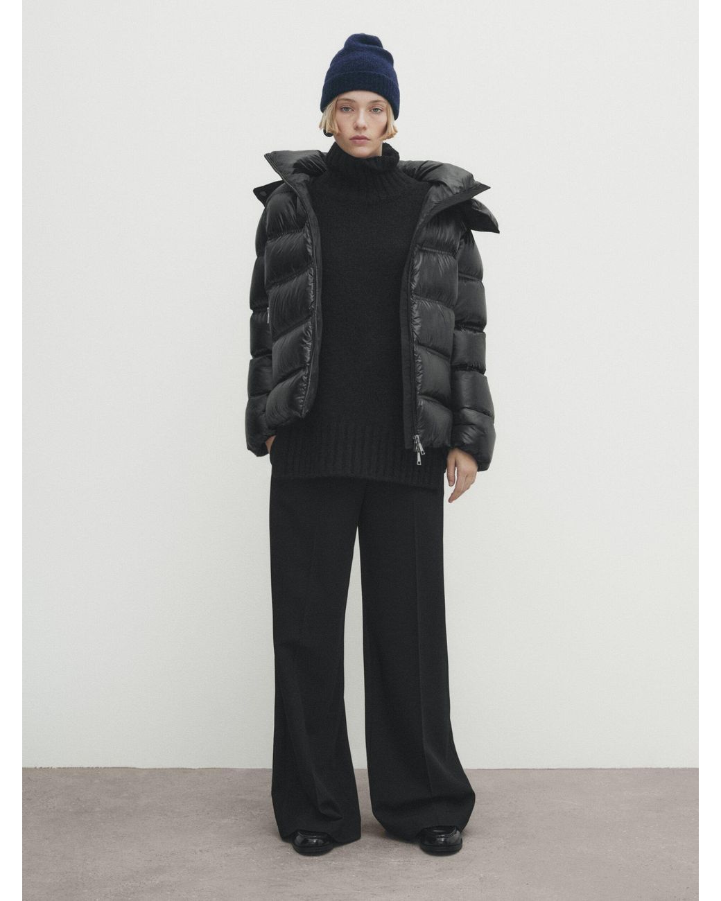 Chaqueta Relleno Plumón Y Plumas Capucha Contraste MASSIMO DUTTI