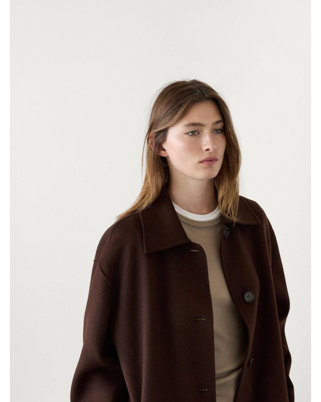 MASSIMO DUTTI Wool Blend Collared Coat in Brown | Lyst UK