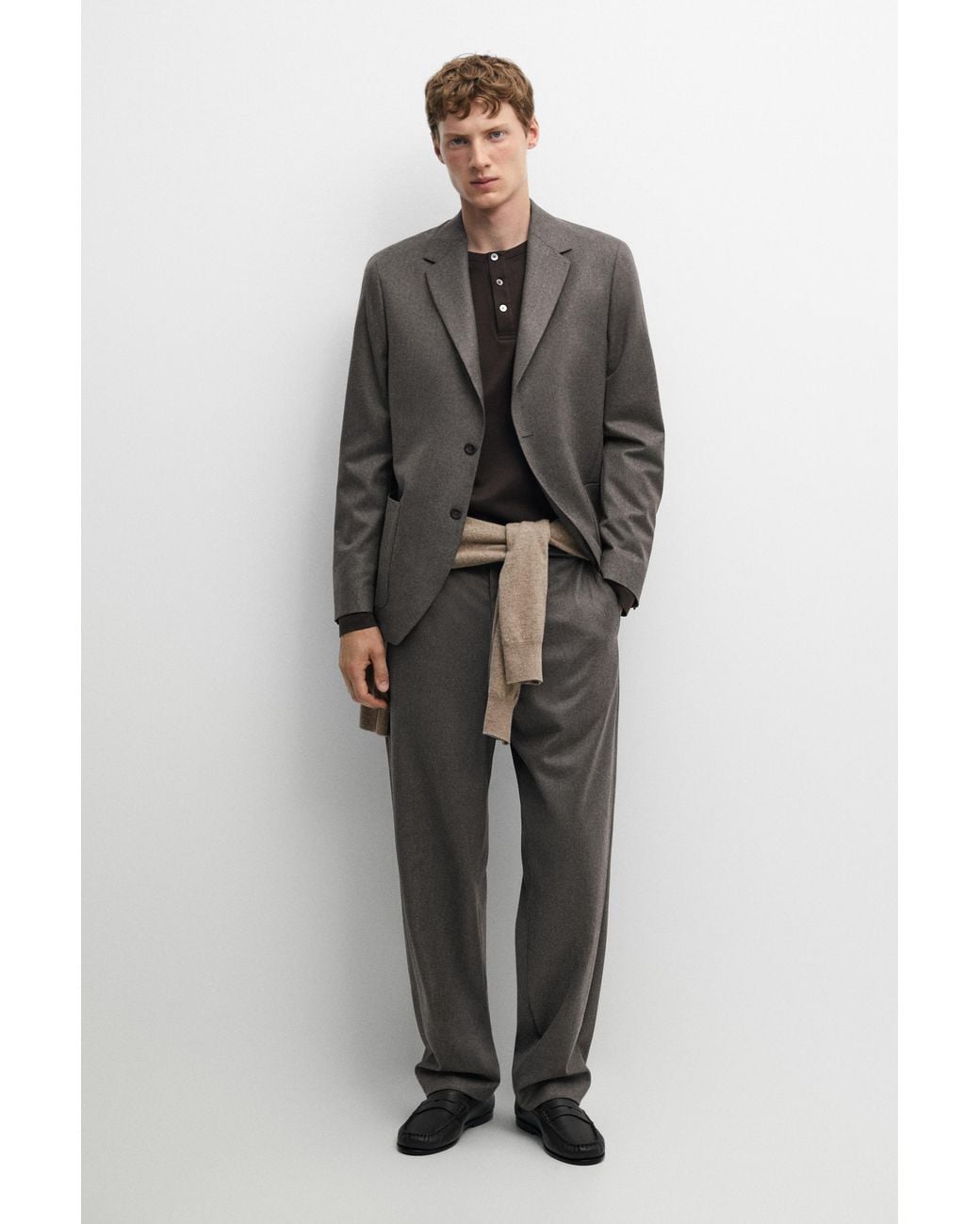 MASSIMO DUTTI Gray 100% Wool Suit Blazer for men