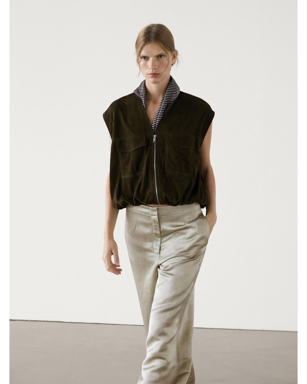 Pantalón Satinado Con Lino MASSIMO DUTTI de color Blanco Lyst