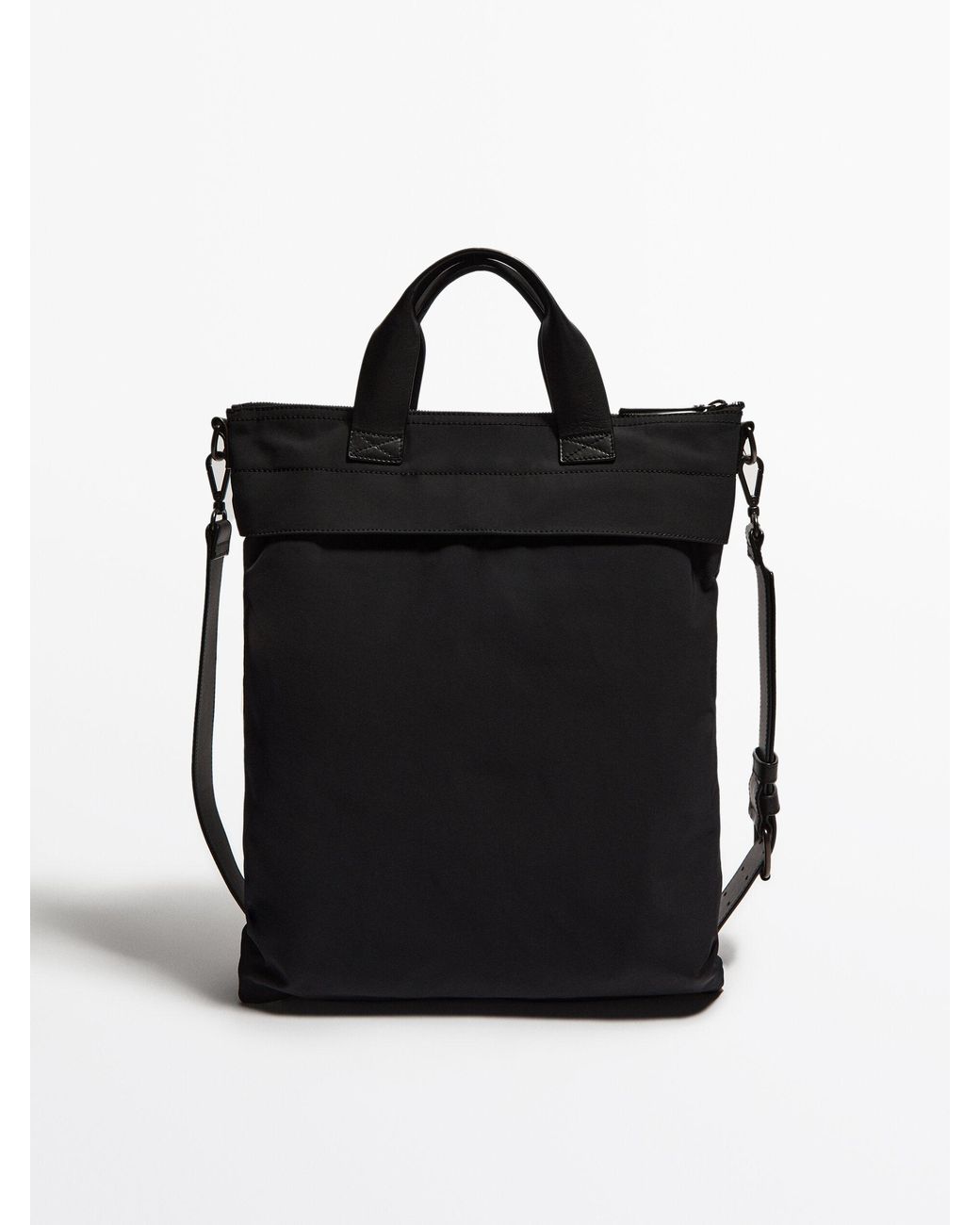 MASSIMO DUTTI Contrast Nylon Tote Bag With Leather Details in
