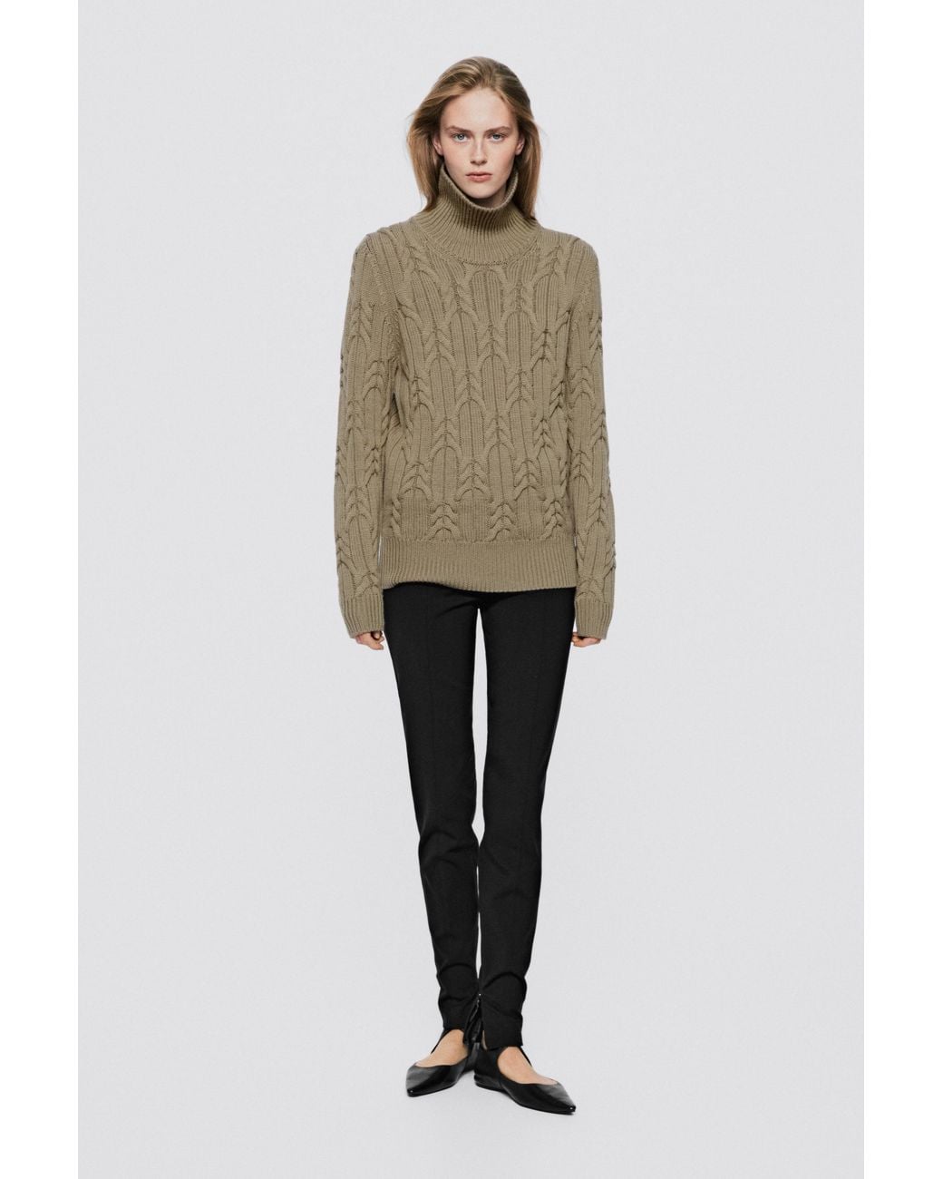 MASSIMO DUTTI Natural 100% Wool Cable-Knit Sweater