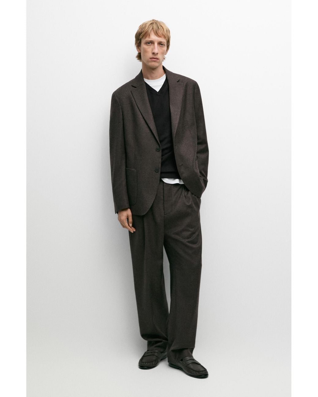 MASSIMO DUTTI Black 100% Wool Suit Pants for men