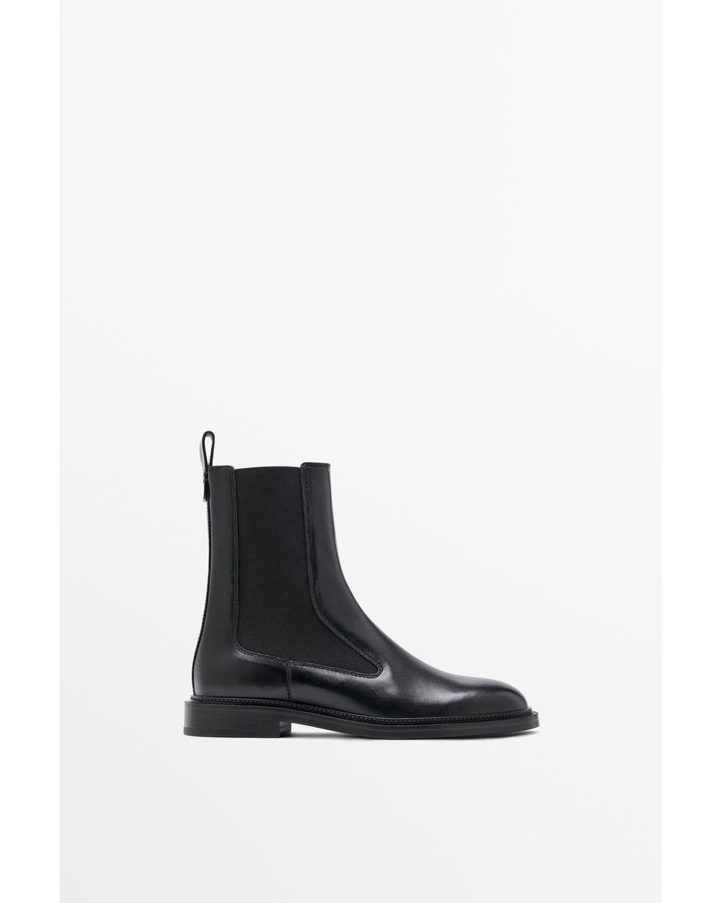 MASSIMO DUTTI Black Flat Chelsea Leather Ankle Boots
