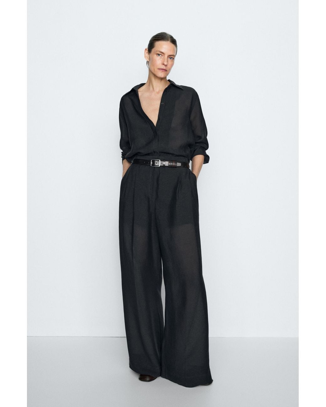 MASSIMO DUTTI Black Studio Semi-Sheer Flowing Pants
