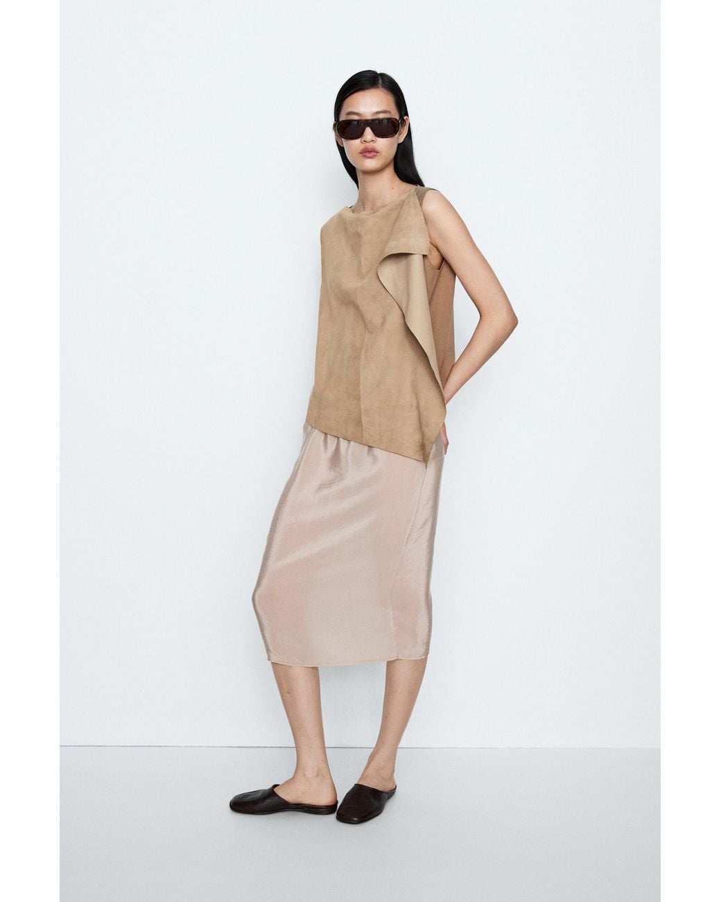 MASSIMO DUTTI White Asymmetric Suede Top