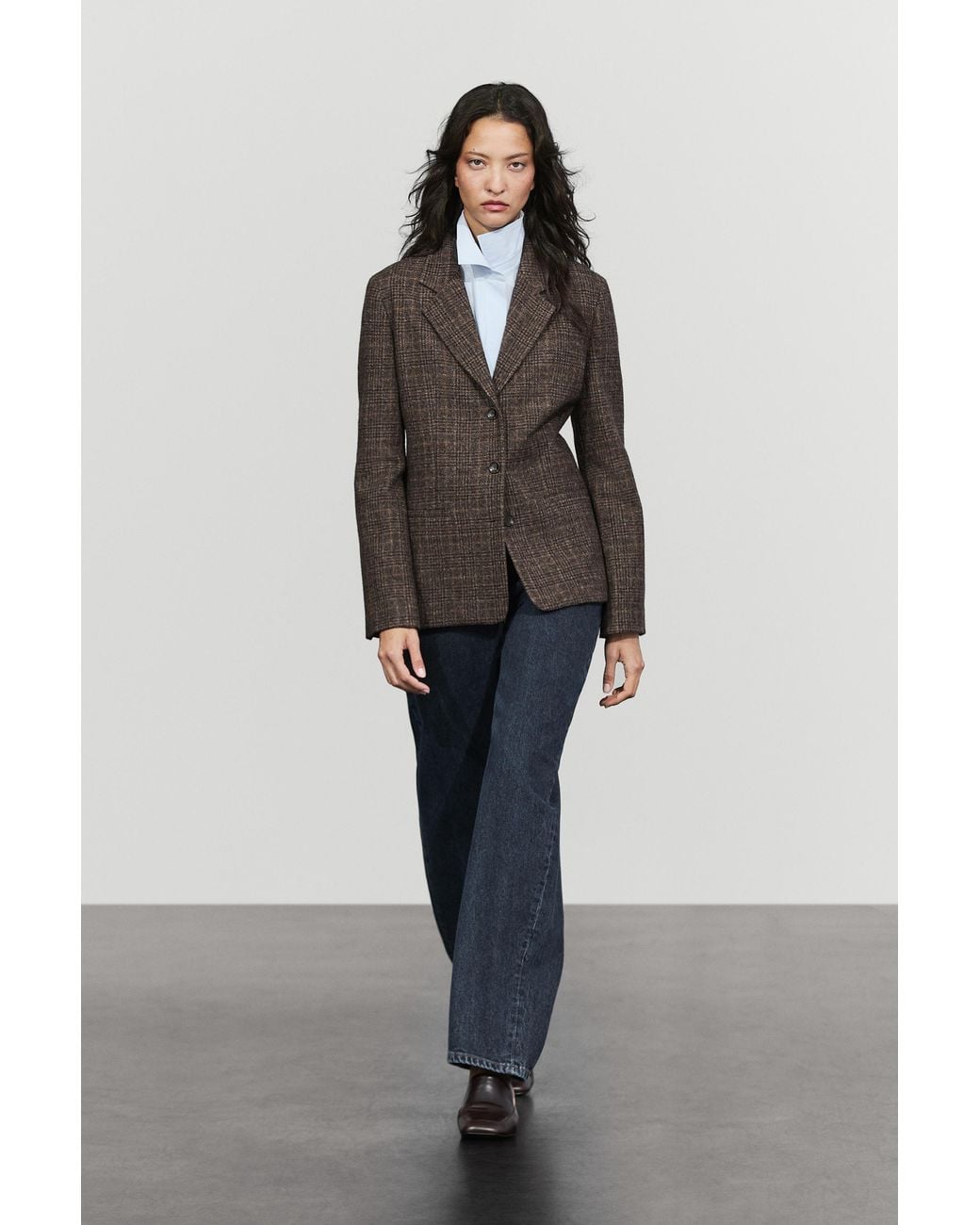MASSIMO DUTTI Brown 100% Wool Check Blazer