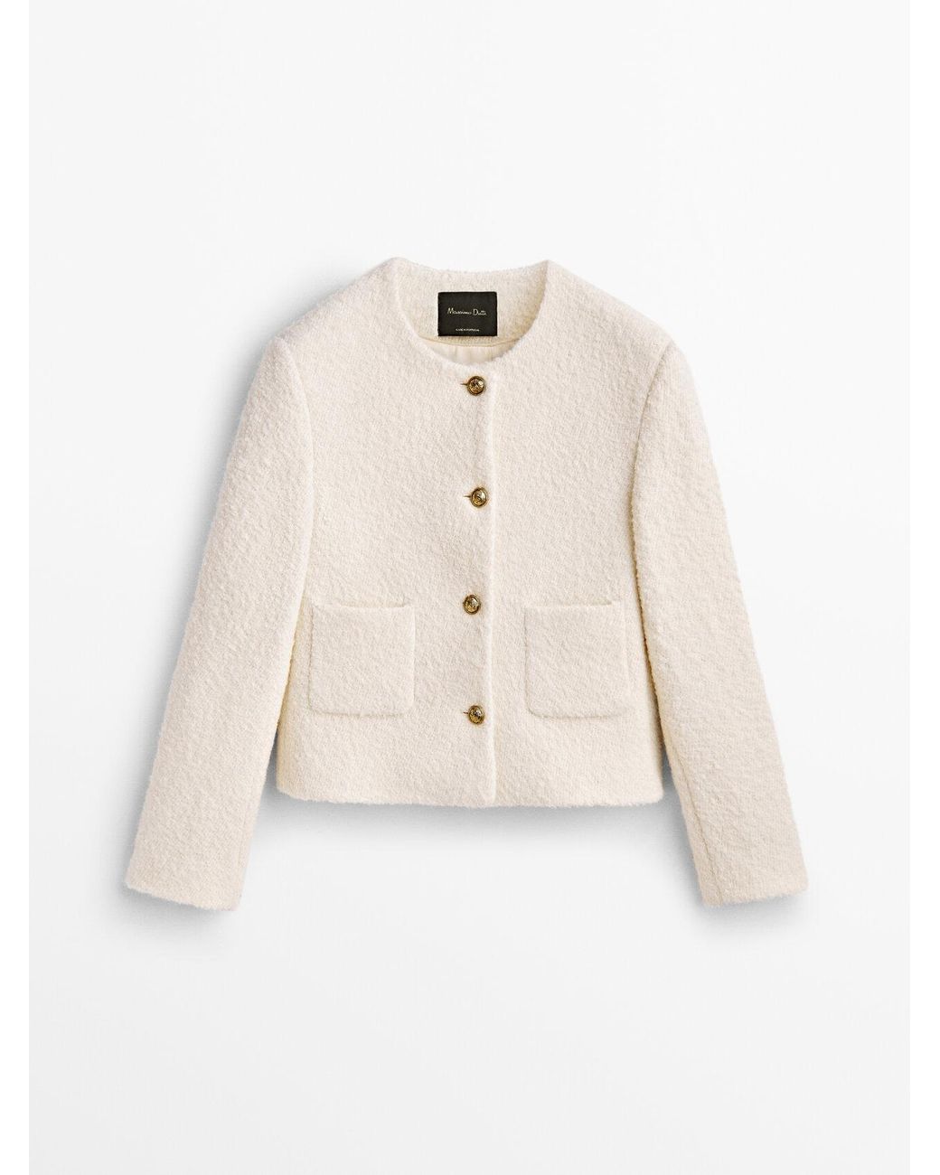 MASSIMO DUTTI Cropped Jacket With Golden Buttons in Natural Lyst