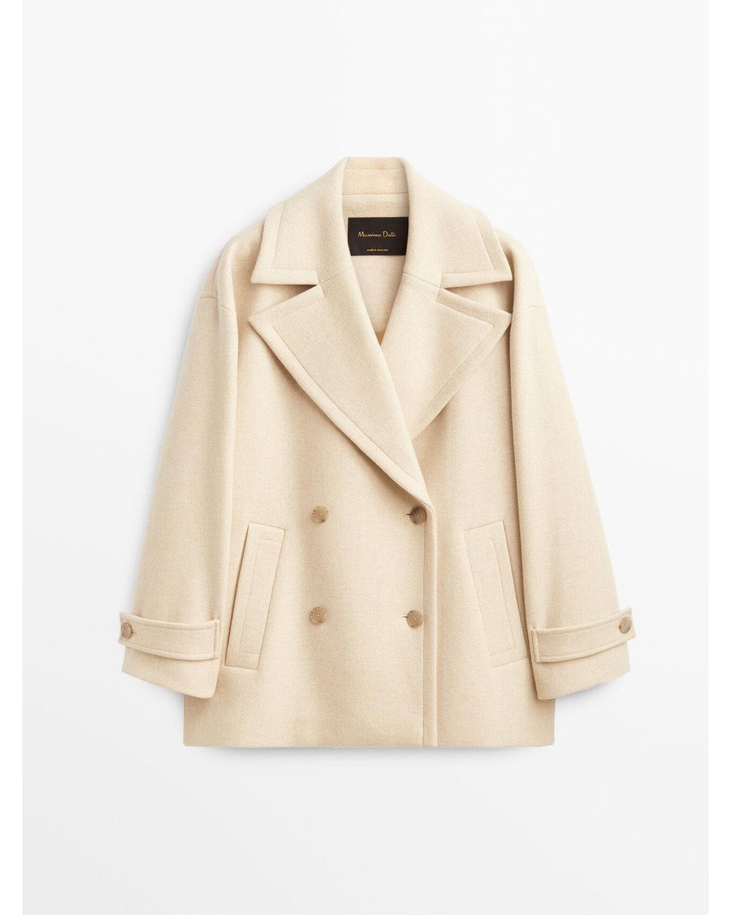 MASSIMO DUTTI Ecru Short Wool Coat in Natural | Lyst