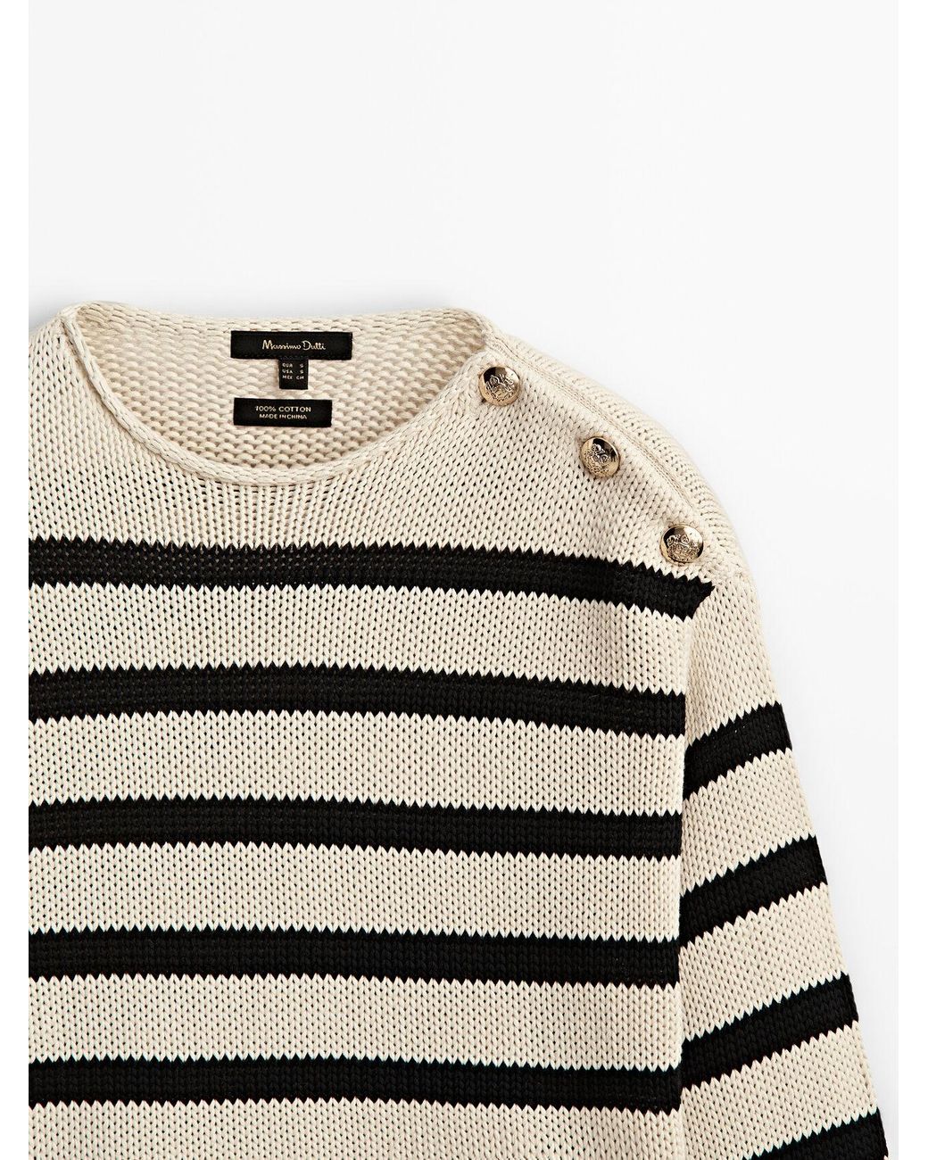 MASSIMO DUTTI Striped Cotton Sweater in Natural | Lyst