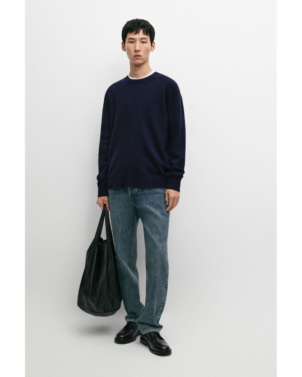 MASSIMO DUTTI Blue 100% Wool Knit Sweater With Round Neck for men