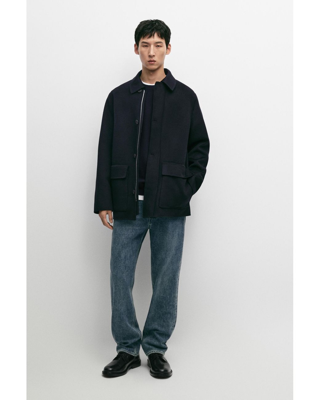 MASSIMO DUTTI Blue Short Double Wool Coat for men