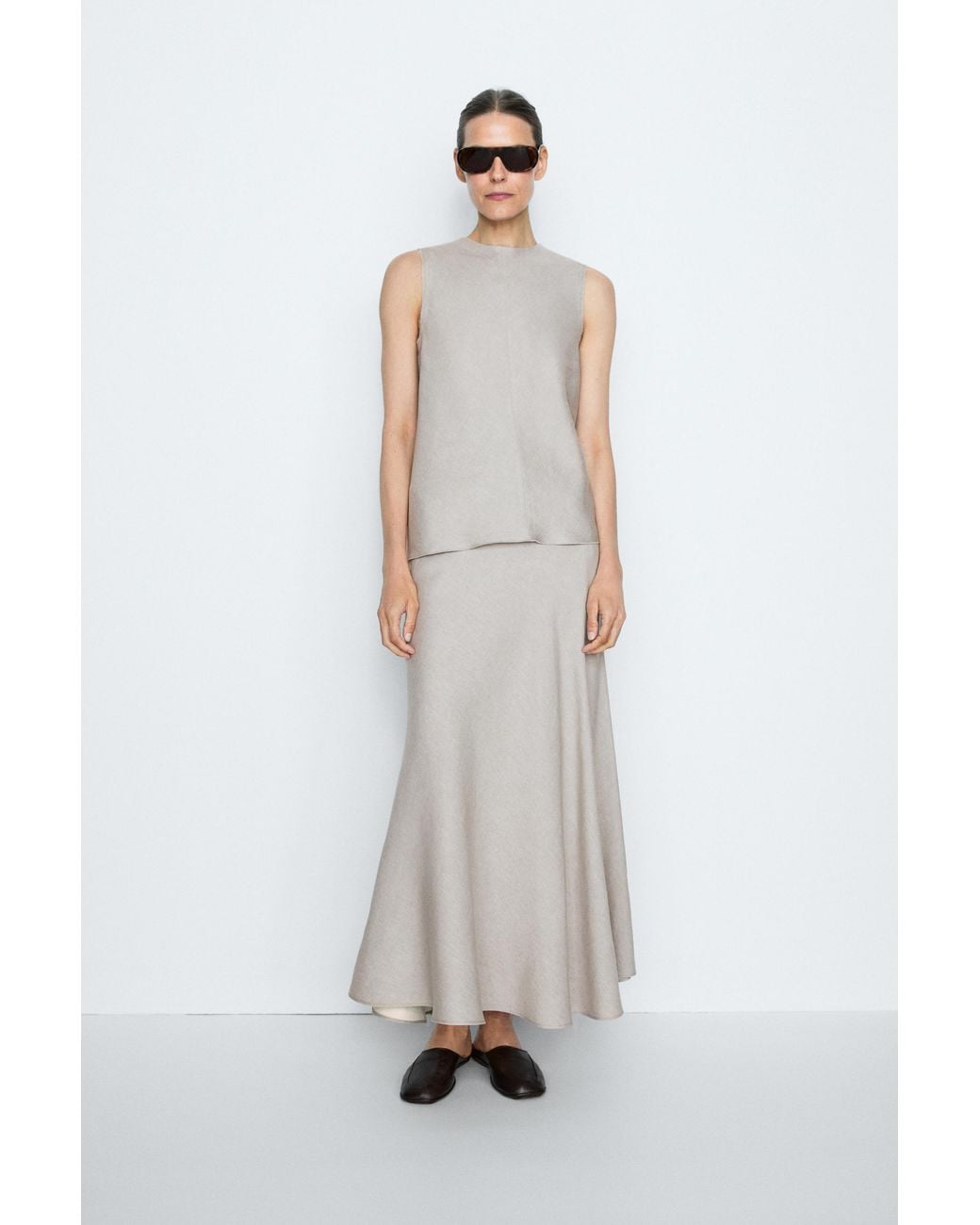 MASSIMO DUTTI White Studio Linen-Blend Flared Skirt