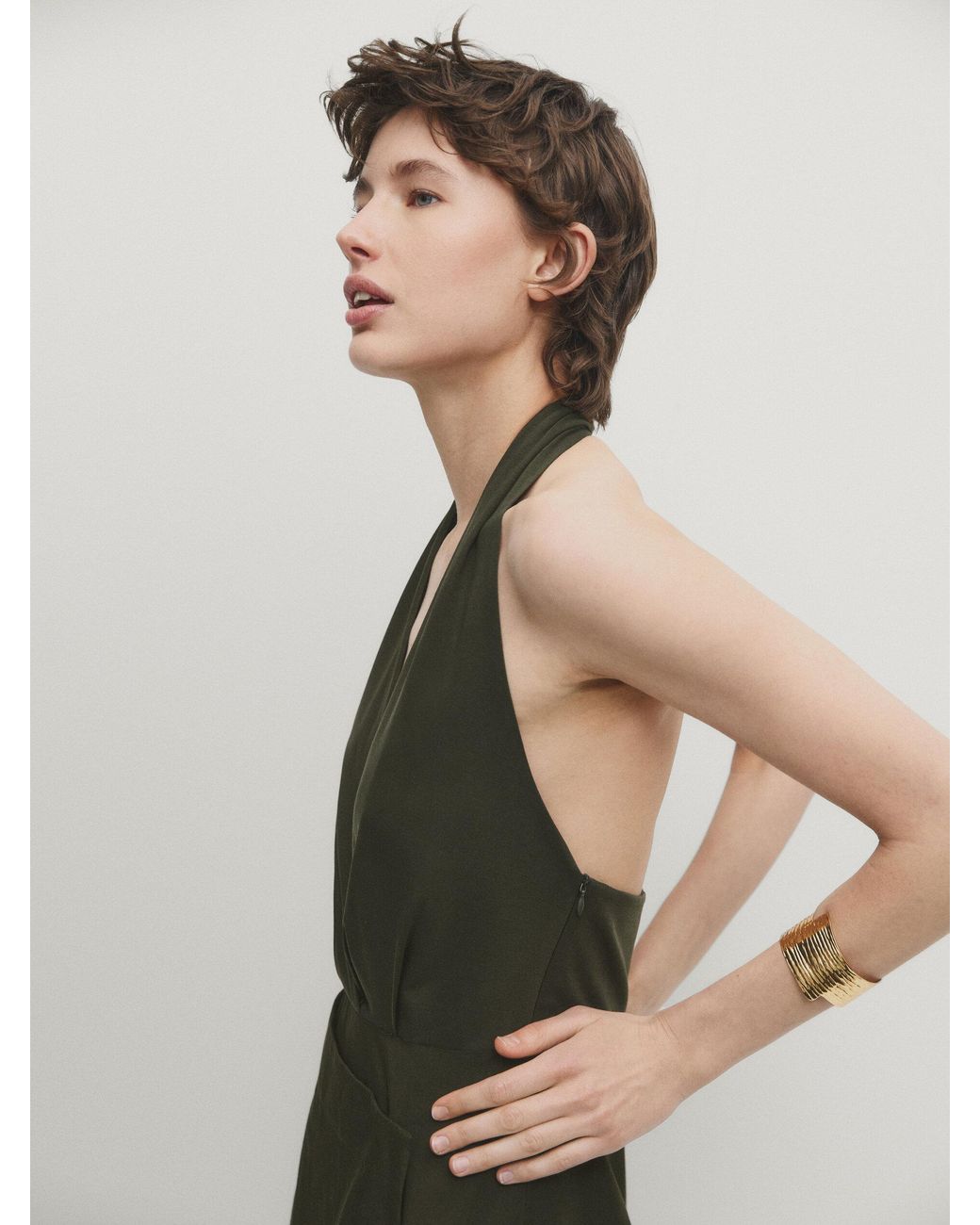 MASSIMO DUTTI Poplin Halter Midi Dress in Natural | Lyst UK