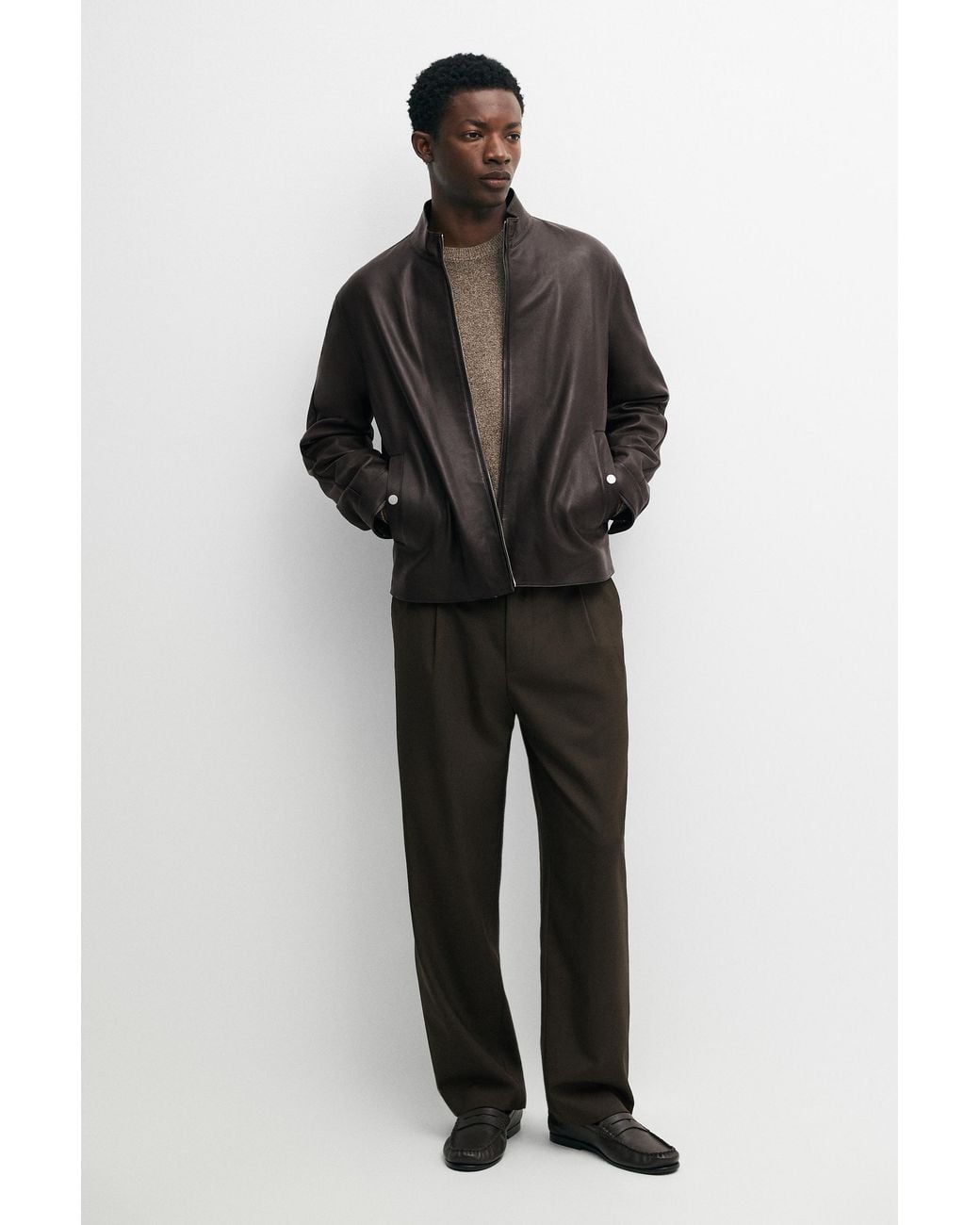 MASSIMO DUTTI Black Nappa Leather Jacket for men