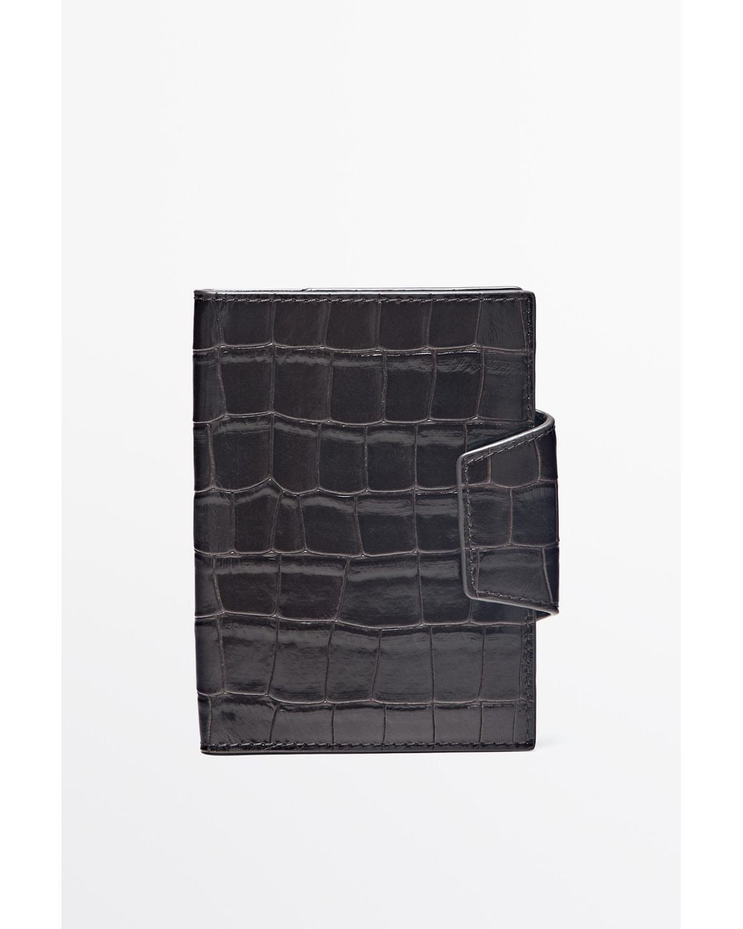 MASSIMO DUTTI Black Textured Leather Passport Holder